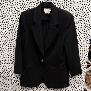 Block Island Petites Vintage 100% Wool Black Blazer
